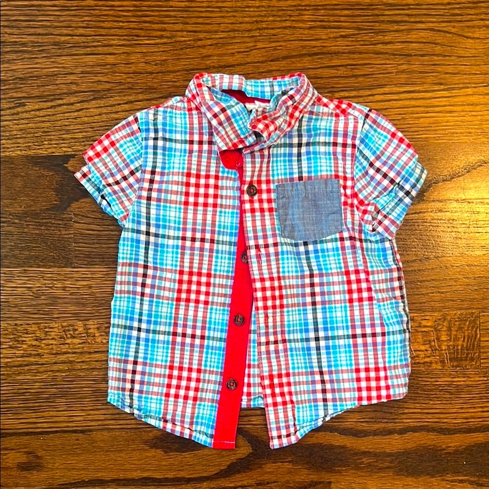 Cat & Jack Red White and Blue Checkered Button Down Shirt